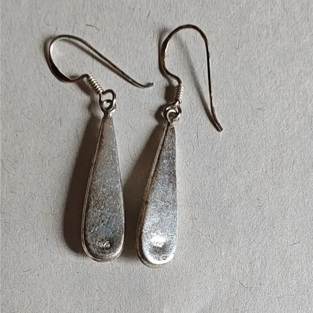 VTG Earrings‎ Sterling Silver 925 Crystal Inset Dangle Drop Hook Teardrop